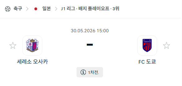 [일본 J리그] 5월30일 세레소 오사카 vs FC도쿄 | 스포츠 분석 무료 중계 토친놈