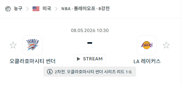 [미국 NBA] 5월8일 오클라호마시티 썬더 vs LA 레이커스 분석