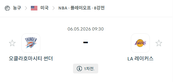 [미국 NBA] 5월6일 오클라호마시티 썬더 vs LA 레이커스 | 스포츠 분석 무료 중계 토친놈
