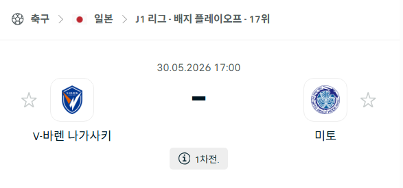 [일본 J리그] 5월30일 V-바렌 나가사키 vs 미토 홀리호크 | 스포츠 분석 무료 중계 토친놈